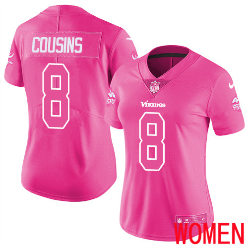 Minnesota Vikings #8 Limited Kirk Cousins Pink Nike NFL Women Jersey Rush Fashion->youth nfl jersey->Youth Jersey
